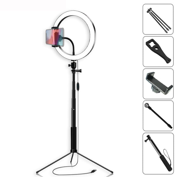 Yingnuost Selfie Stick 5500K Dimmable Video Light 16cm LED Ring Lamp with Phone Holder bluetooth Shutter Wrench for Youtube Tik Tok Live Streaming