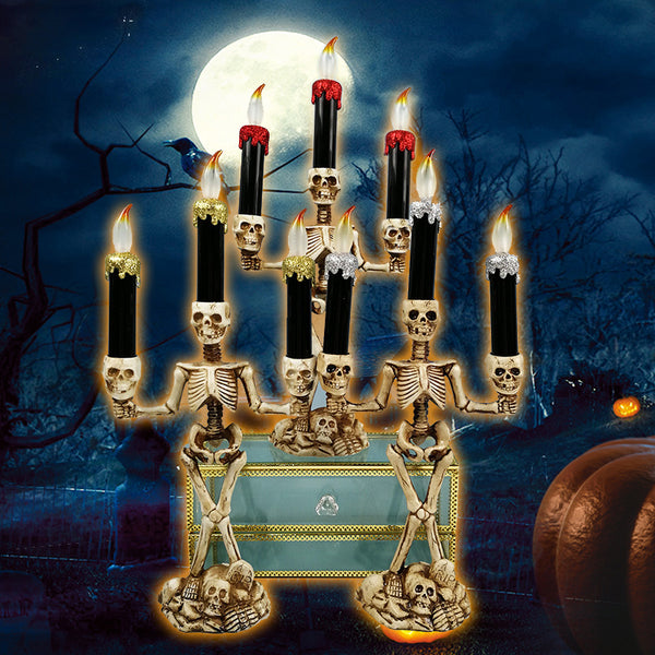 Battery Supply Halloween Prop Skeleton Ghost Haunted 3 LED Candle Holder Backdrop Table Party Decor