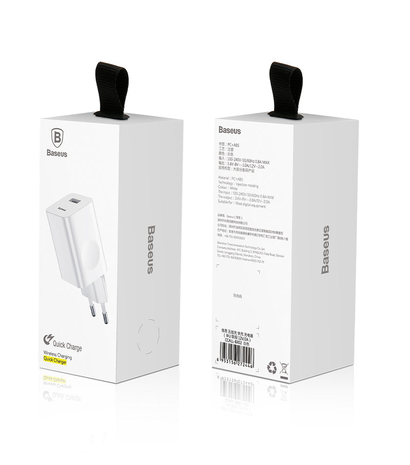 Baseus 24W Travel EU Plug Wall Charger for Wireless Charging Quick Charge 3.0 Smartphone