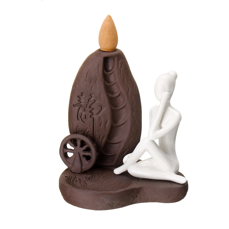 Ceramic Waterfall Backflow Smoke Incense Burner Censer Holder Decorations 10 Cones