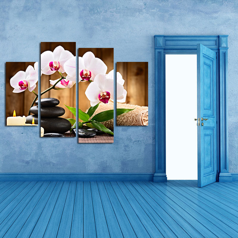 Miico Hand Painted Four Combination Decorative Paintings Four Flowers Wall Art For Home Decoration