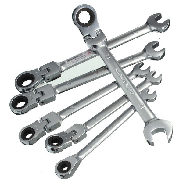 DANIU 6pcs a Set 6mm-12mm Flexible Pivoting Head Ratchet Combination Spanner Wrench Garage Metric Tool