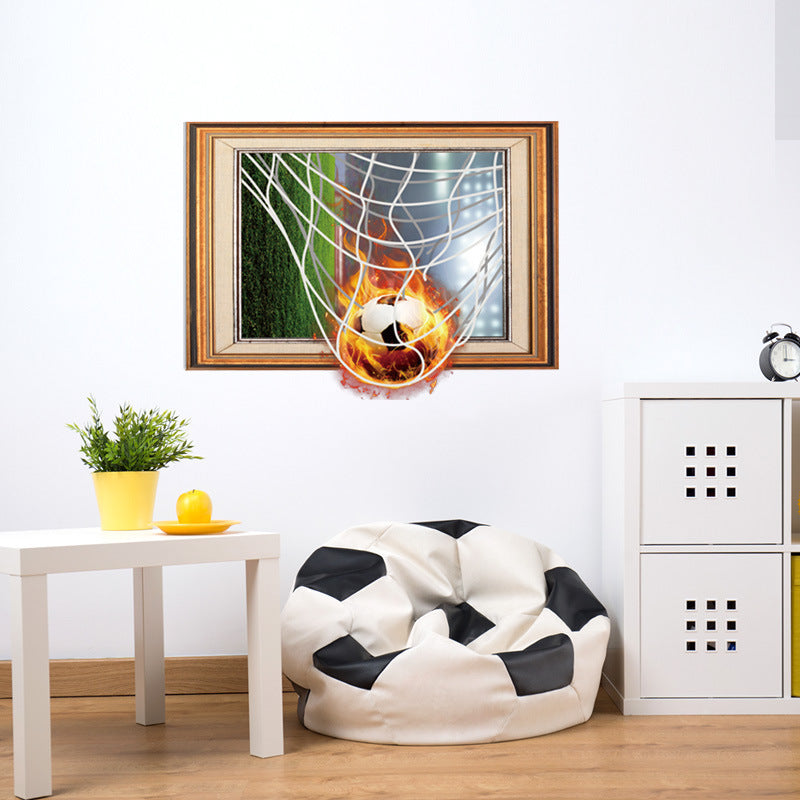Miico Creative 3D Fire Football Frame PVC Removable Home Room Decorative Wall Floor Decor Sticker