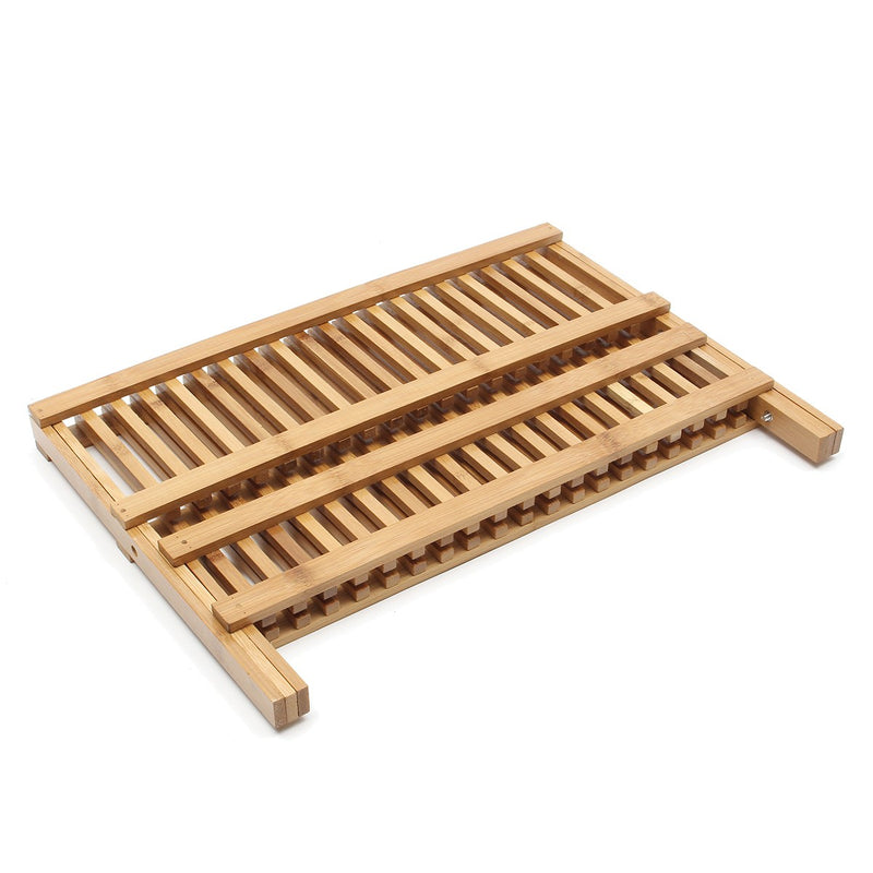Foldable Bamboo Dish Drying Rack Plate Bowl Drainer Kitchen Storage Rack Organizer Holder 16 Grids