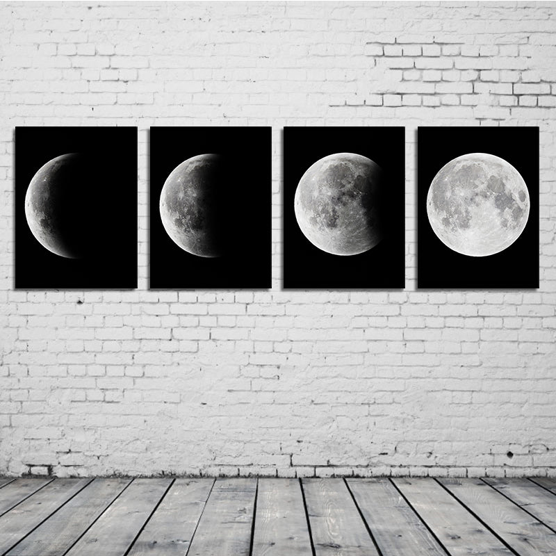 Miico Hand Painted Four Combination Decorative Paintings Gradient Moonlight Wall Art For Home Decoration