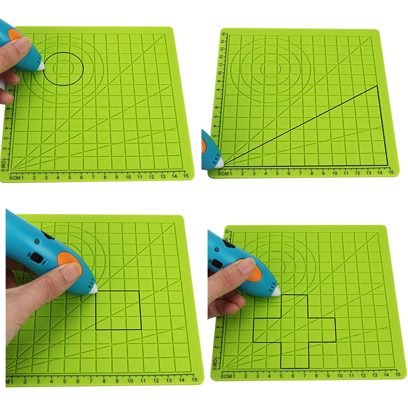 3D Printing Pen Silicone Design Mat with Basic Template + 2pcs Insulation Silicone Finger Caps