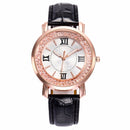 Fashion Rose Gold Flowing Crystal Roman numerals Ladies Dress Bracelet Leather Women Quartz Watch