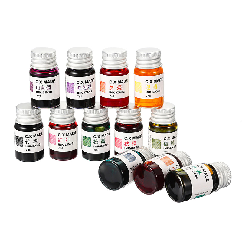 12PCS 7ml Glass Dip Pen Non-carbon Ink Set Fountain Writing Signature Box Gift Glass Sign Pen