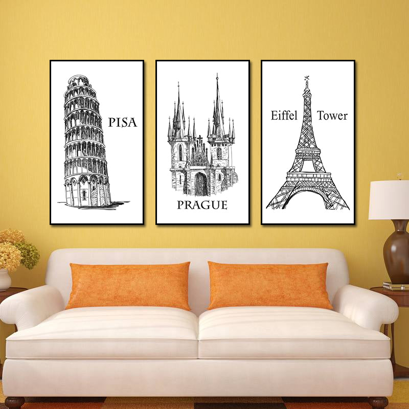 Miico ALTB-A Hand Painted Three Combination Decorative Paintings Architecture Wall Art For Home Decoration