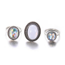 3Pcs/set Statement Silver Color Ring Set Big Gem Stone Women's Oval Boho Knuckle