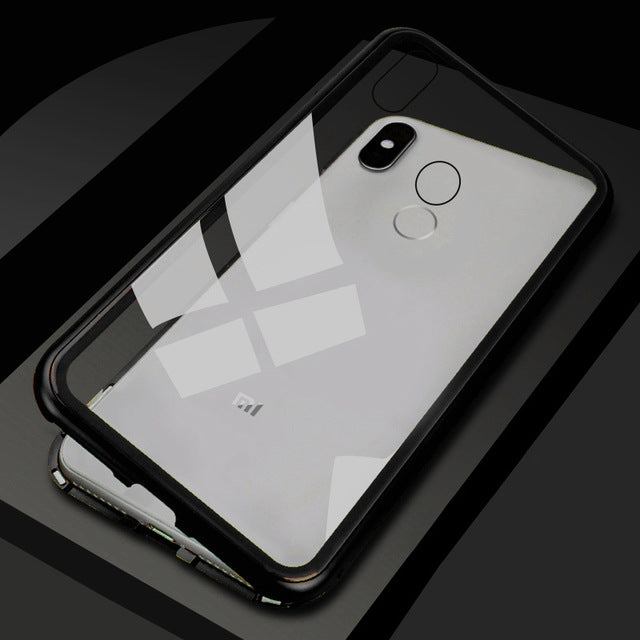 Bakeey 360 Magnetic Adsorption Flip Metal Tempered Glass Protective Case for Xiaomi Redmi Note 5 / Redmi Note 5 PRO