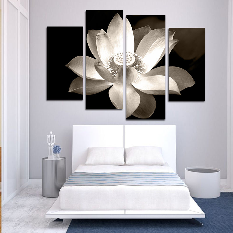 Miico Hand Painted Four Combination Decorative Paintings Botanic Lotus Wall Art For Home Decoration