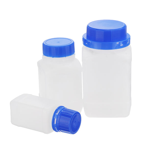 100/250/500ml Plastic Square Sample Sealing Bottle Wide Mouth Reagent Bottles with Blue Screw Cap Laboratory Experiment