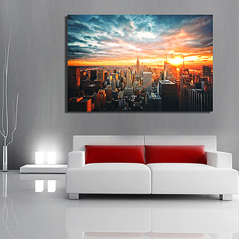 New York City Night Silk Cloth Poster Painting Modern Wall Paper Art Oil Picture Living Room Home Decor