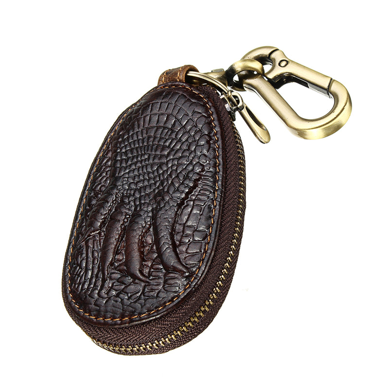 Car Remote Keychain Holder Case Bag Cowhide Leather Crocodile Claw Zipped Purse