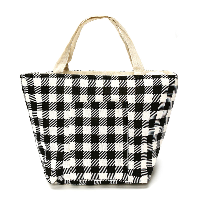 KCASA KC-BCH04 Cotton Linen Zipper Insulated Cooler Lunch Tote Bag Lady Handbag Food Organizer