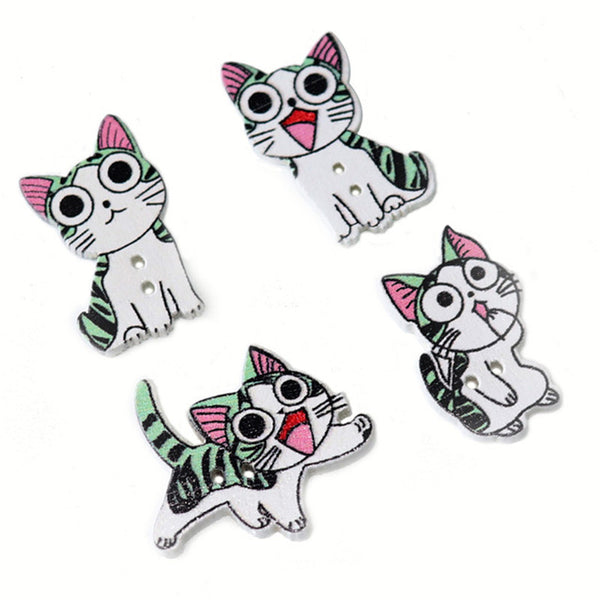 50PCS 21-26MM DIY Animal Wood Buttons Painted Cute Cat Hand-sewing Decorative Other Crafts Accessori