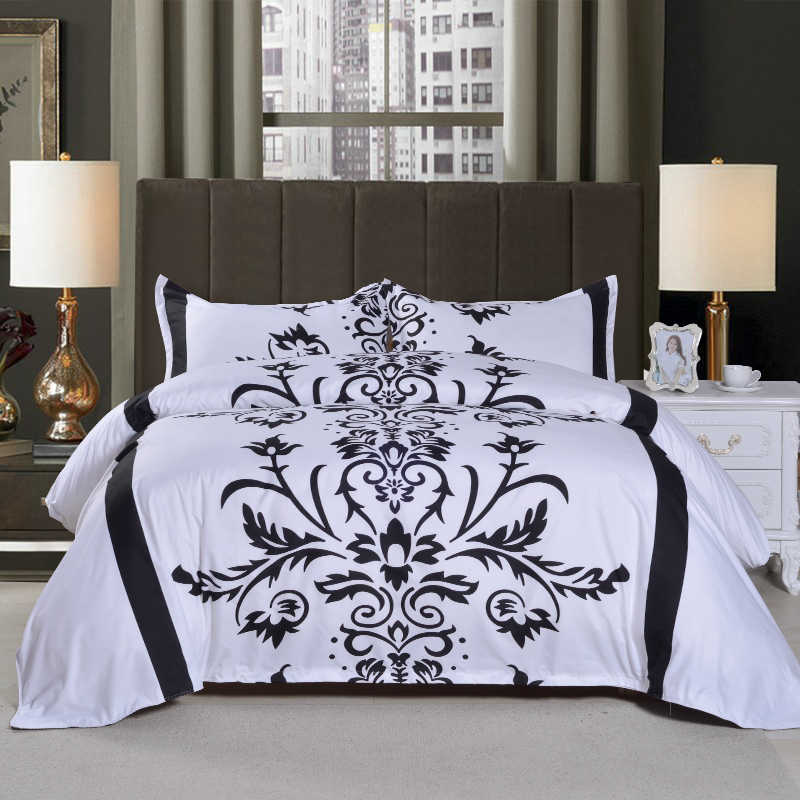 3 PCS Bedding Sets Black And White Printing Quilt Cover Pillowcase For Queen Size