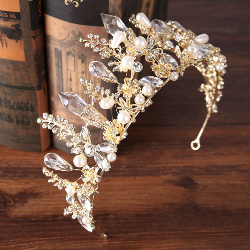 Wedding Jewelry Pageant Crown Headband Baroque Handmade Crystal Rhinestone Princess Tiara Bridal