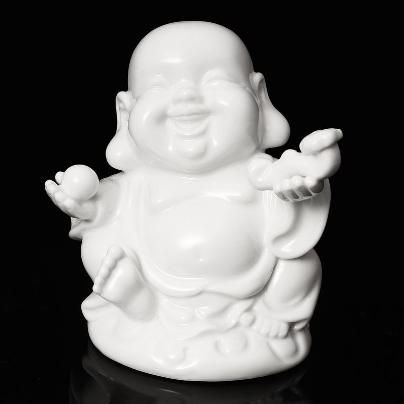 Peace Sign Laughing Hotai Statue Happy Sitting Hotai White Gloss Home Decorations
