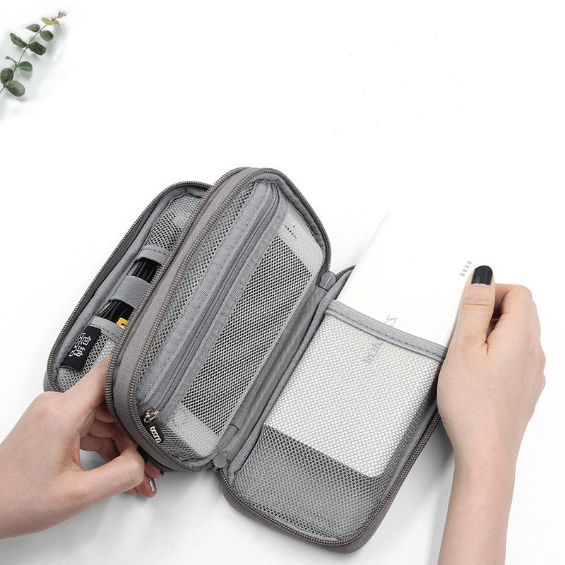 Boona 19cm*10.5cm Double-deck Digital Accessories Storage Bag USB Cable Charger U Dick Power Bank Organizer Bag