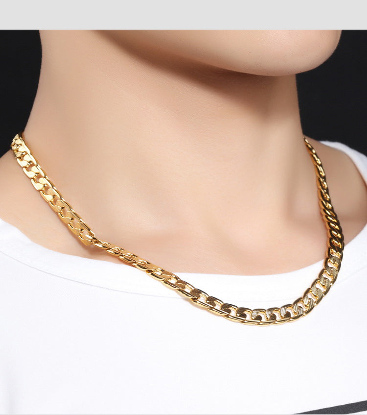 18K Gold Men's Twisted Sheet Plating Thick Single Chain Necklace