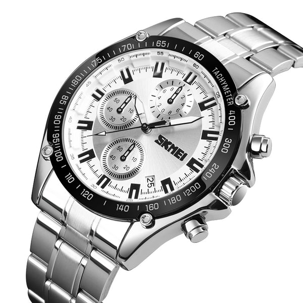 SKMEI 1393 Stainless Steel Business Style Waterproof Date Display Men Wrist Watch Quartz Watches