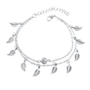 Trendy Silver Gold Color Leaf Pendant Anklet Double Layer Ball Charm Bracelet