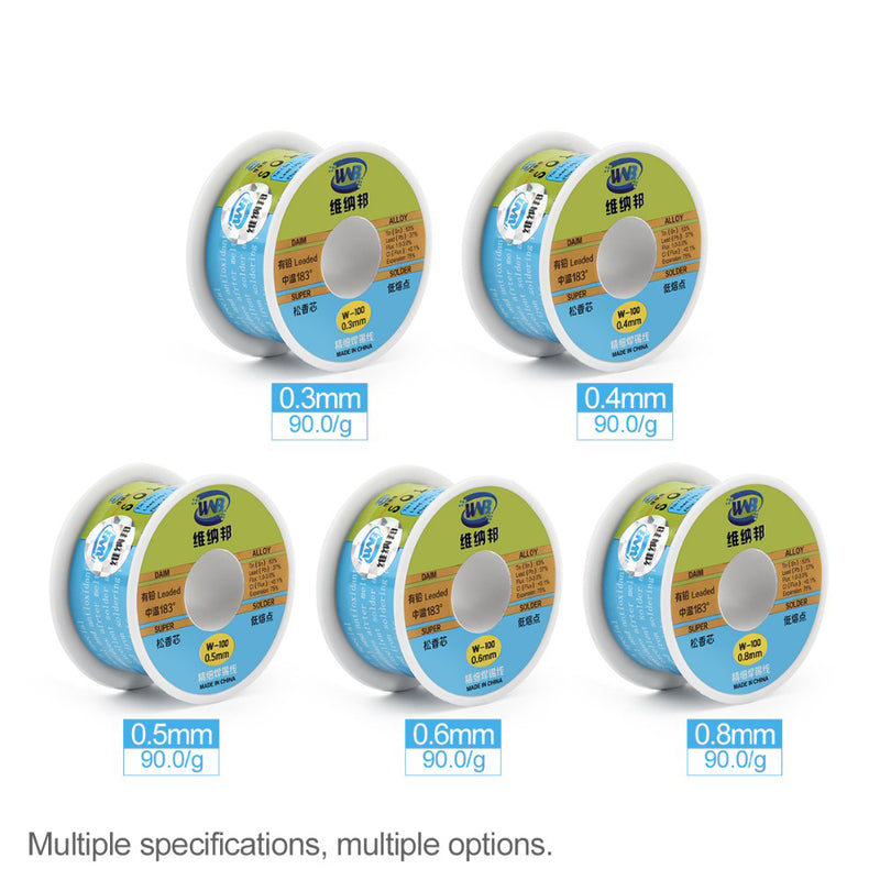 WNB 90g 63/37 Rosin Core Tin Lead 183 Melt Silver Solder Wire Welding Flux 2.0% Iron Cable Reel 0.3mm 0.4mm 0.5mm 0.6mm 0.8mm