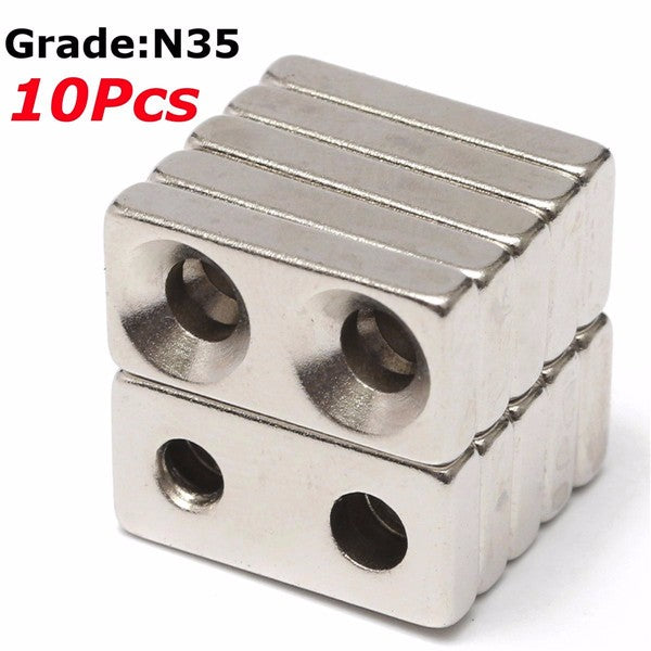 10pcs N35 20x10x4mm Block Countersunk Magnets Neodymium Magnets With 2 Holes