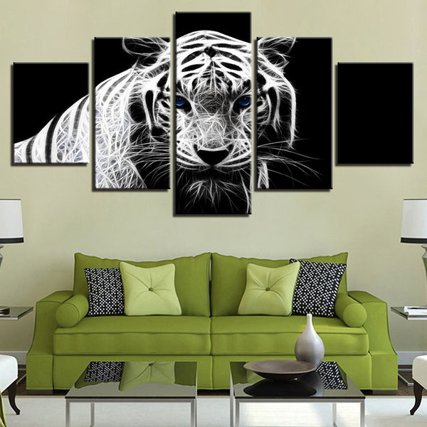 5PCS Modern Home Bedroom Wall HD White Tiger Art Picture Spray Painting Wall Sticker