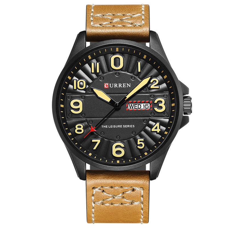 CURREN 8269 Calendar Luminous Display Leather Band Quartz Watch Steel Case Men Watch