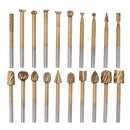 Drillpro 20Pcs Titanium Coated Rotary File Cutters HSS Mini Burr Wood Working Milling Carving Rasp Drill Bits