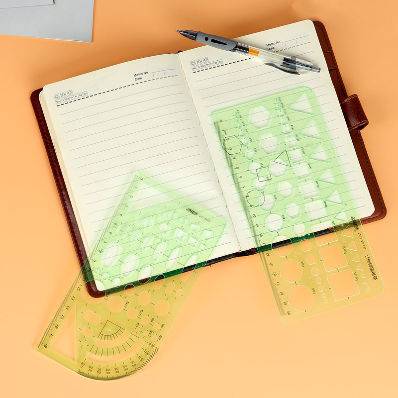 6Pcs/Set Circles Squares Geometric Formwork Drawing Templates Angle Ruler Stencil Measuring