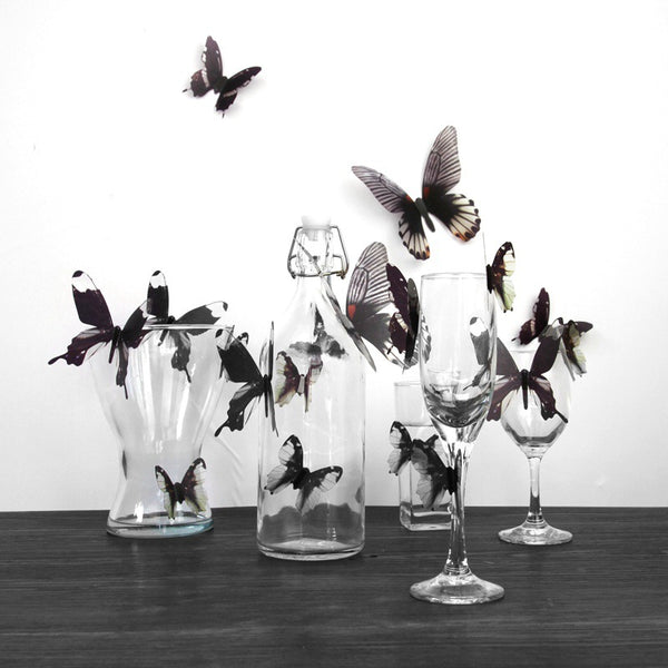 18Pcs 3D Transparent Butterfly Wall Stickers PVC European American Style Color Paste Decor