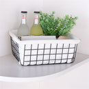 Iron Wire Storage Basket Desktop Sundries Book Organizer Storage Baskets w/ Lining Cloth