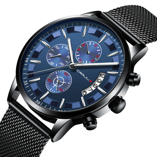 CRRJU 2261 Mesh Steel Strap Men Fashion Dial Simple Style Luminous Display Quartz Watch