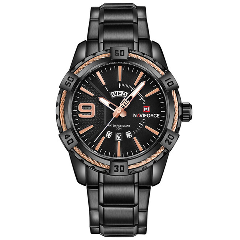 NAVIFORCE 9117 Waterproof Men Wrist Watch Calendar Full Steel Quartz Watches