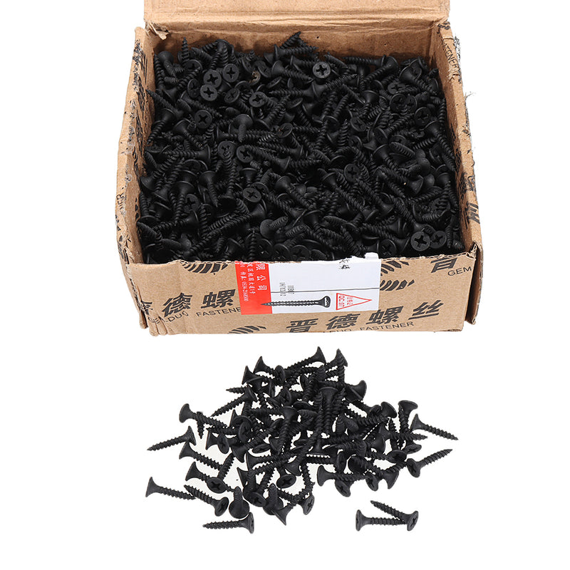 Suleve M3.5CP2 1000Pcs M3.5 20mm Corss Black Recessed Flat Head Self Tapping Ash Phosphorus Drywall Metric Threaded Wood Screw Nail Bolt