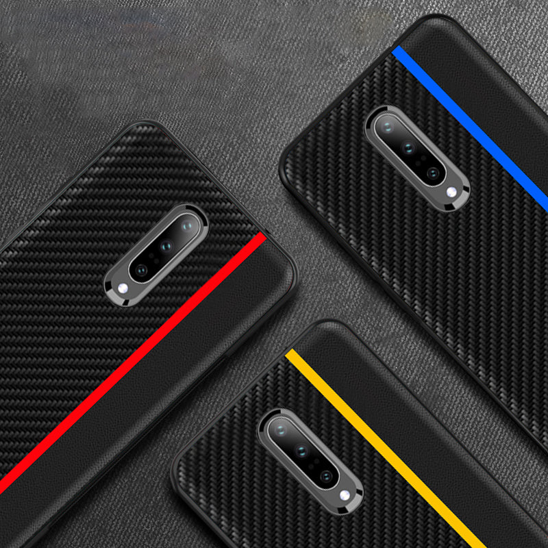 Bakeey Shockproof Carbon Fiber Soft Silicone Edge PU Leather Protective Case for OnePlus 7 Pro