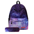 2Pcs/Set Fashion Starry Sky Striped Canvas School Backpack Schoolbag+Matching Pencil Bag Gift for Girls Womens