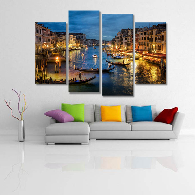 Miico Hand Painted Four Combination Decorative Paintings Night in Venice Wall Art For Home Decoration