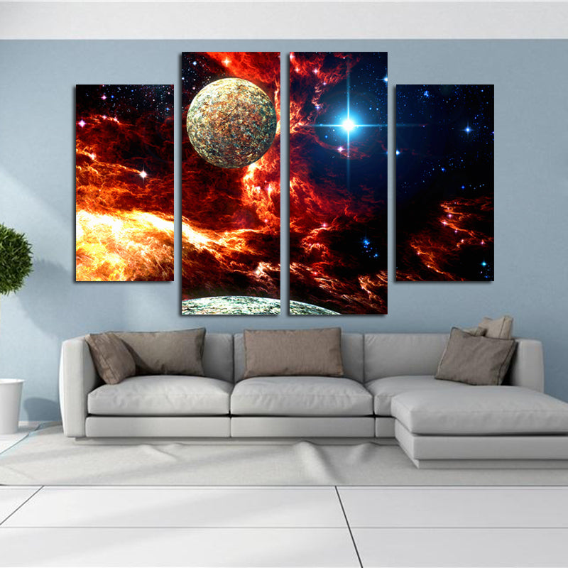 Miico Hand Painted Four Combination Decorative Paintings Cosmic Starry Sky Wall Art For Home Decoration
