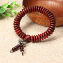 Natural Siam Rosewood Beads Buddha Bead Elastic Bracelet for Women Men