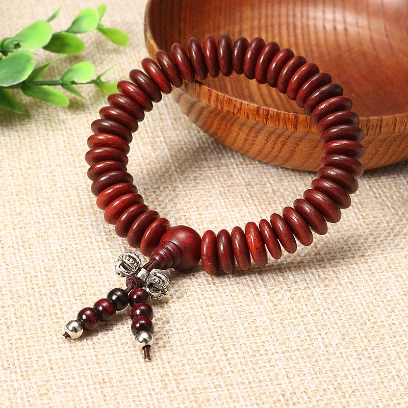 Natural Siam Rosewood Beads Buddha Bead Elastic Bracelet for Women Men