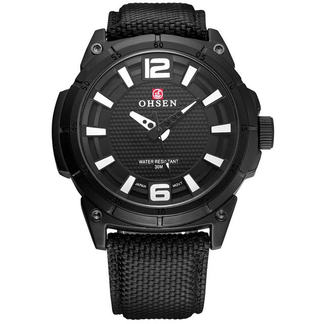 OHSEN TX2905 Canvas Leather Strap 30M Waterproof Sports Outdoor Men Watch Quartz Watch