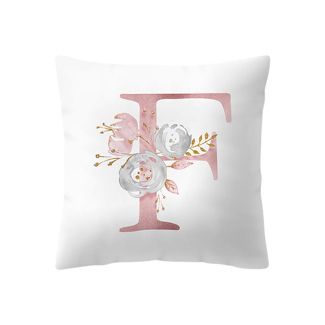 Simple Nordic Style Pink Alphabet ABC Pattern Throw Pillow Cover Home Sofa Creative Art Pillow Case