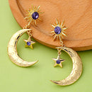 Trendy Sun Moon Star Big Ear Drop Earring Purple Rhinestone Earrings For Women