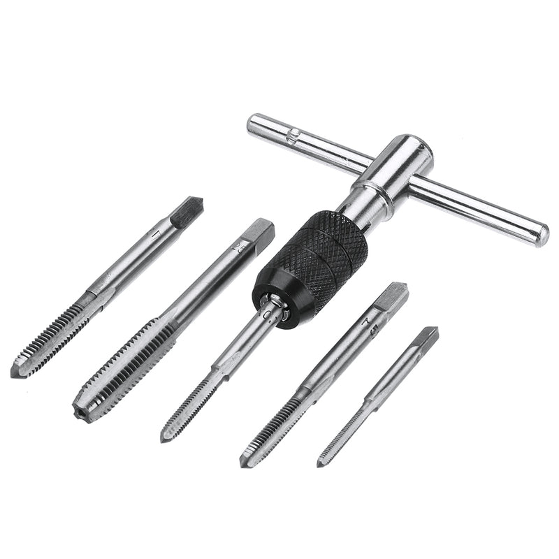 6pcs M3-M8 Tap Drill Set T Handle Ratchet Tap Wrench Machinist Tool With Screw Tap Hand