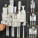 Toothpaste Dispenser Toothbrush Holder No Drill Wall Mount Bathroom Storage Shelf Rack